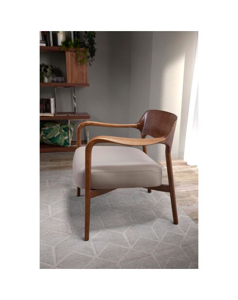 Fauteuil tapissé en eco-cuir frêne teinté noyer - 70x62x72 cm