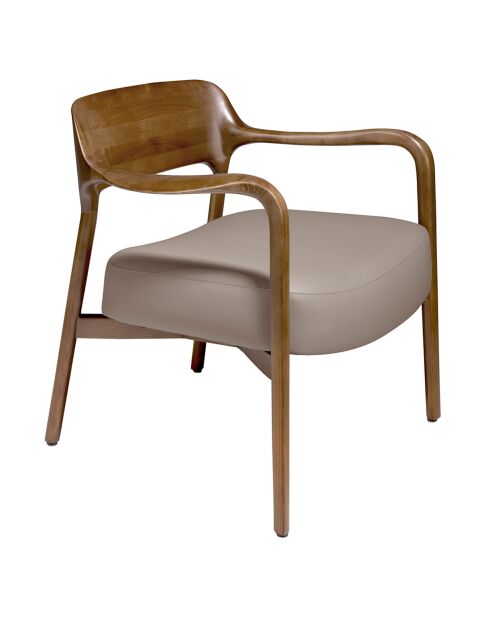 Fauteuil tapissé en eco-cuir frêne teinté noyer - 70x62x72 cm
