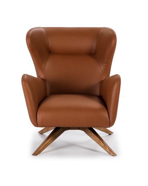 Fauteuil pivotant en simili cuir moka/noyer - 86x75x90 cm