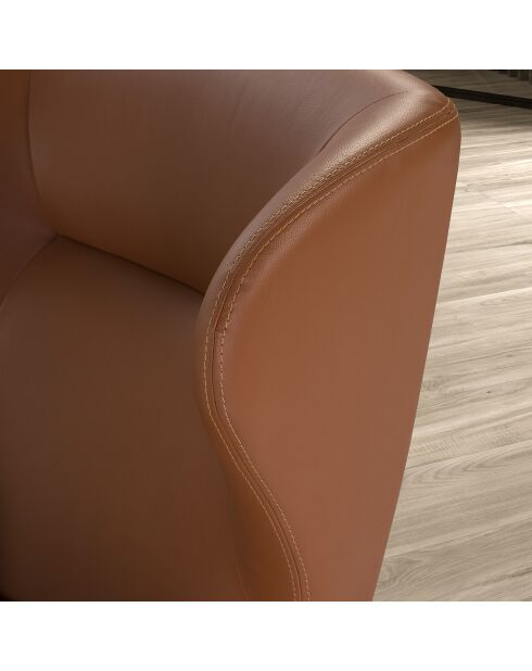 Fauteuil pivotant en simili cuir moka/noyer - 86x75x90 cm