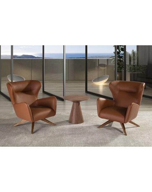 Fauteuil pivotant en simili cuir moka/noyer - 86x75x90 cm