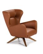 Fauteuil pivotant en simili cuir moka/noyer - 86x75x90 cm
