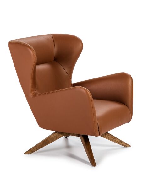 Fauteuil pivotant en simili cuir moka/noyer - 86x75x90 cm