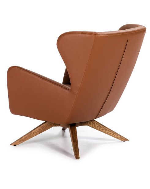 Fauteuil pivotant en simili cuir moka/noyer - 86x75x90 cm