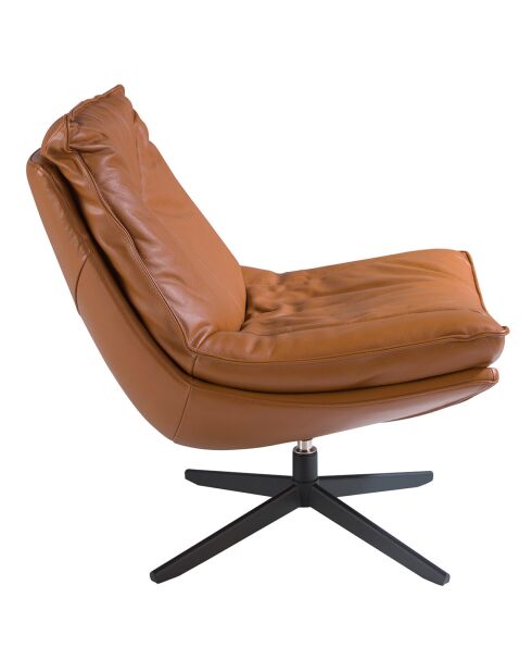 Fauteuil pivotant en cuir marron/noir - 75x90x87 cm