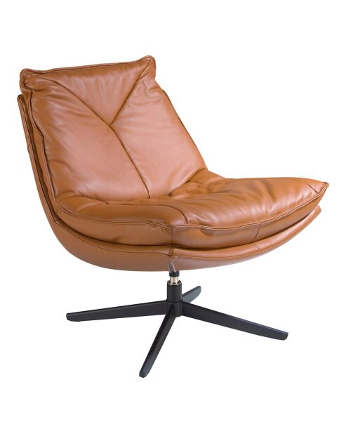 Fauteuil pivotant en cuir marron/noir - 75x90x87 cm