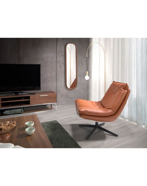Fauteuil pivotant en cuir marron/noir - 75x90x87 cm