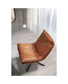Fauteuil pivotant en cuir marron/noir - 75x90x87 cm