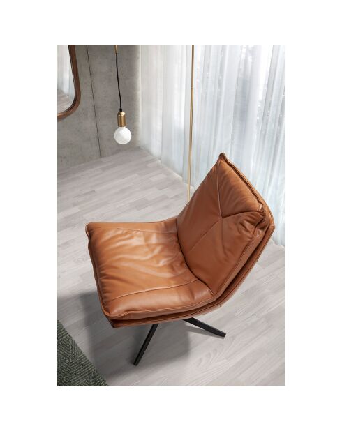 Fauteuil pivotant en cuir marron/noir - 75x90x87 cm