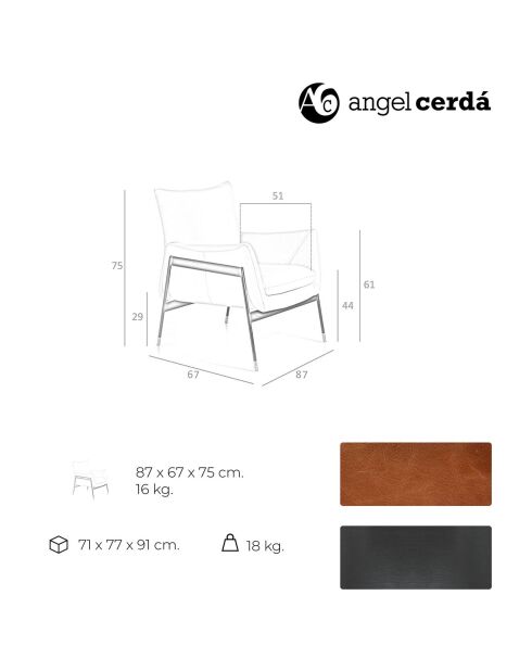 Fauteuil en cuir noir/brun - 67x75x87 cm