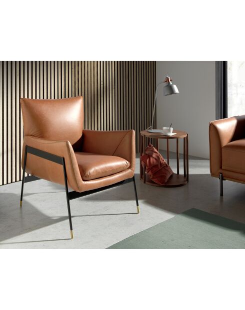Fauteuil en cuir noir/brun - 67x75x87 cm