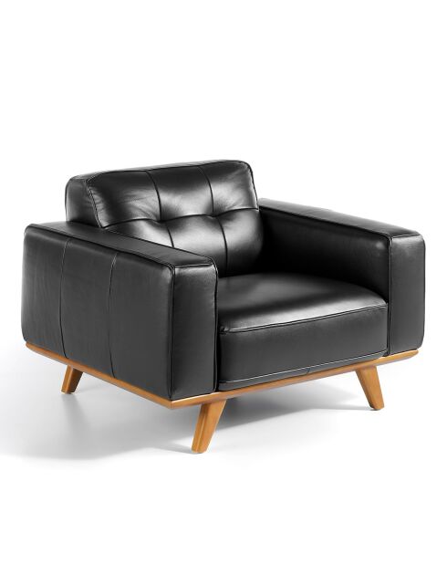 Fauteuil en cuir et pieds en noyer noir/noyer - 112x95x78 cm