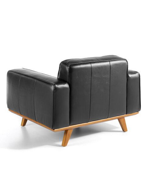 Fauteuil en cuir et pieds en noyer noir/noyer - 112x95x78 cm