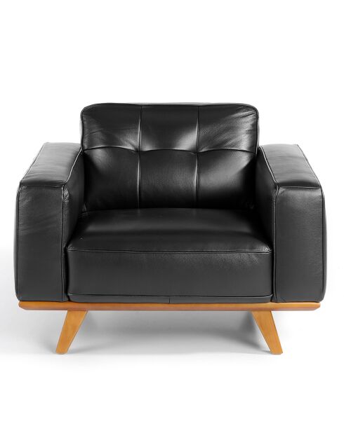 Fauteuil en cuir et pieds en noyer noir/noyer - 112x95x78 cm