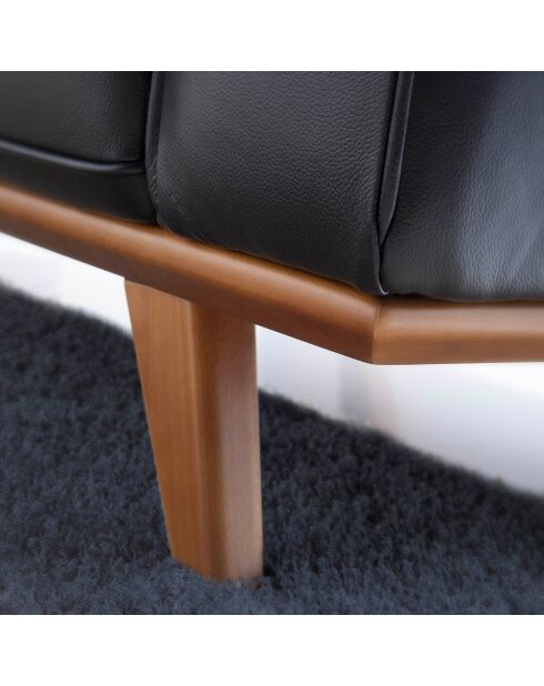 Fauteuil en cuir et pieds en noyer noir/noyer - 112x95x78 cm