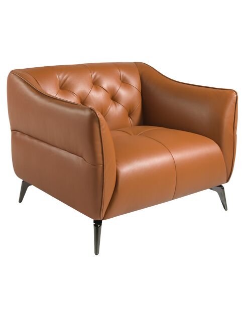 Fauteuil en cuir avec dossier matelassé brun/acier - 103x95x77 cm