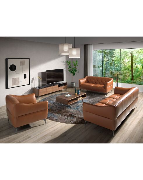 Fauteuil en cuir avec dossier matelassé brun/acier - 103x95x77 cm