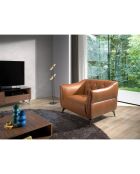 Fauteuil en cuir avec dossier matelassé brun/acier - 103x95x77 cm