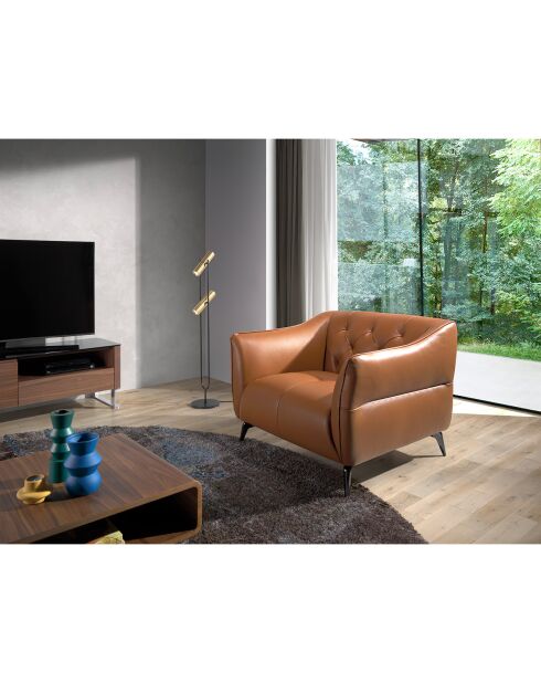Fauteuil en cuir avec dossier matelassé brun/acier - 103x95x77 cm