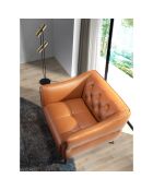 Fauteuil en cuir avec dossier matelassé brun/acier - 103x95x77 cm