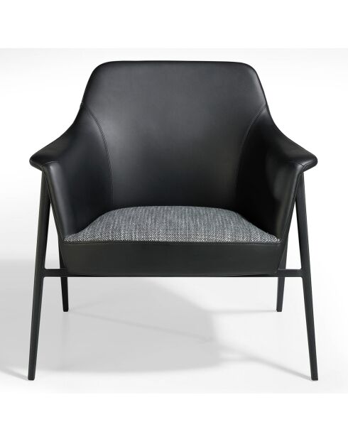 Fauteuil tissu et simili cuir noir/gris/noir mat - 80x72x79 cm