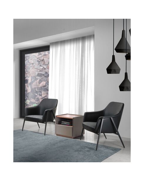 Fauteuil tissu et simili cuir noir/gris/noir mat - 80x72x79 cm