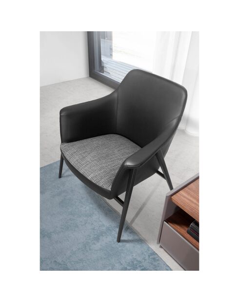 Fauteuil tissu et simili cuir noir/gris/noir mat - 80x72x79 cm