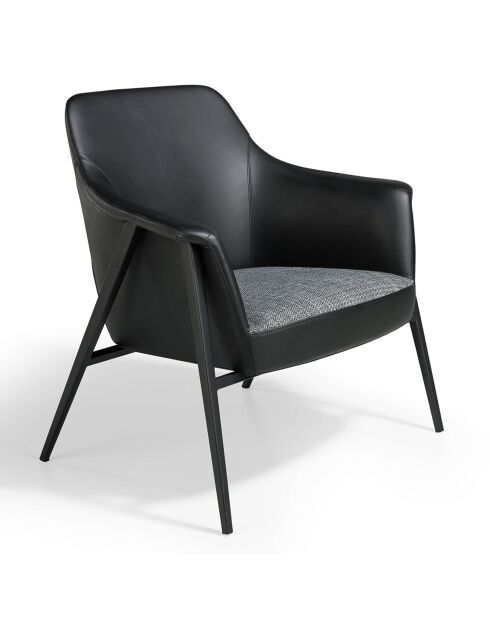 Fauteuil tissu et simili cuir noir/gris/noir mat - 80x72x79 cm