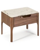 Table de chevet avec plateau effet marbre noyer/blanc/gris/cuivre - 55x40x44 cm