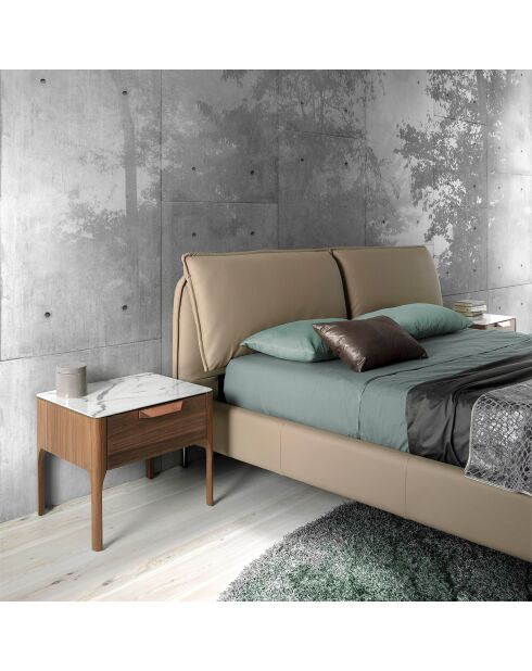 Table de chevet avec plateau effet marbre noyer/blanc/gris/cuivre - 55x40x44 cm