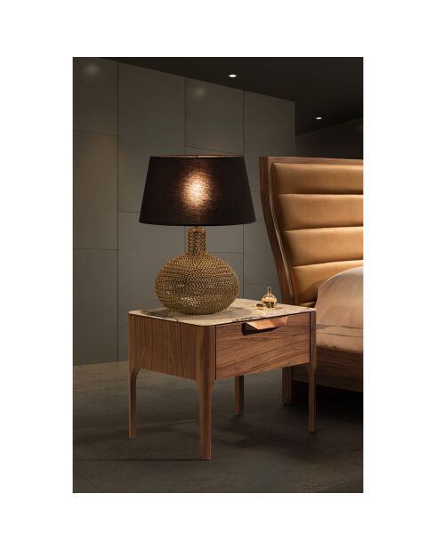 Table de chevet avec plateau effet marbre noyer/blanc/gris/cuivre - 55x40x44 cm