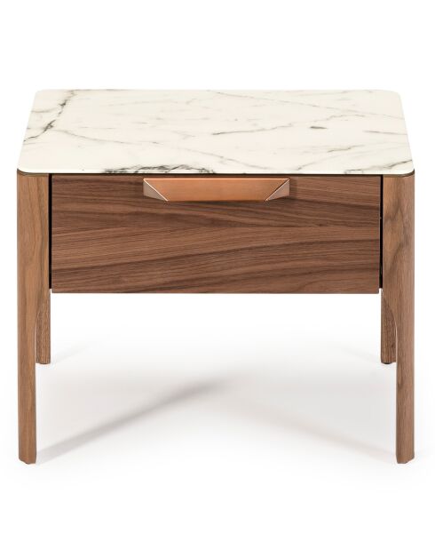 Table de chevet avec plateau effet marbre noyer/blanc/gris/cuivre - 55x40x44 cm