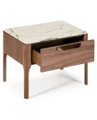 Table de chevet avec plateau effet marbre noyer/blanc/gris/cuivre - 55x40x44 cm