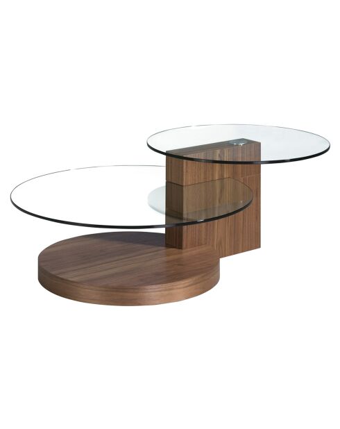 Couchtisch mit runden Platten aus Nussbaumholz/transparentem gehärtetem Glas - 120x80x38 cm