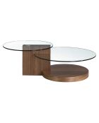 Table basse avec plateaux ronds en verre trempé noyer/transparent - 120x80x38 cm