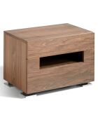 Table de chevet 2 tiroirs et éclairage intérieur noyer - 58x38x41 cm