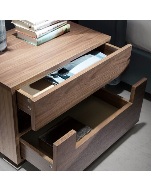 Comodino con 2 cassetti e illuminazione interna in noce - 58x38x41 cm