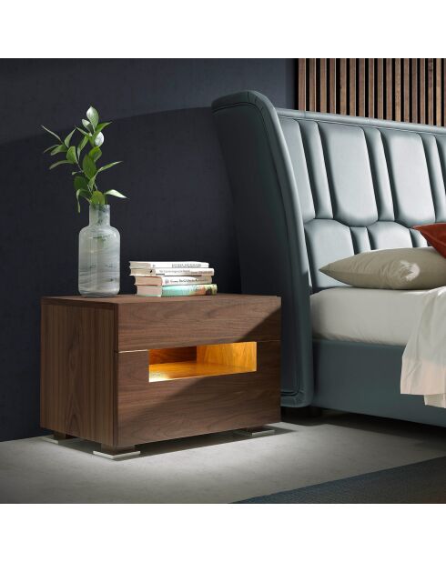 Comodino con 2 cassetti e illuminazione interna in noce - 58x38x41 cm