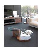 Table basse avec plateaux ronds en verre trempé noyer/transparent - 120x80x38 cm