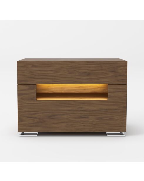 Comodino con 2 cassetti e illuminazione interna in noce - 58x38x41 cm