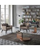 Table basse avec plateaux ronds en verre trempé noyer/transparent - 120x80x38 cm