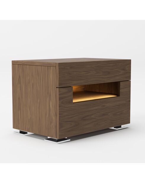 Nachttisch mit 2 Schubladen und Innenbeleuchtung aus Nussbaumholz - 58x38x41 cm