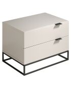 Table de chevet laqué 2 tiroirs gris perle/noir - 55x41x41 cm