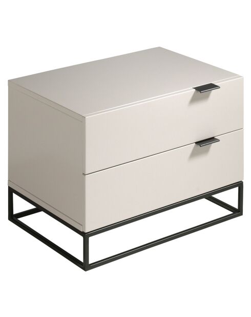Table de chevet laqué 2 tiroirs gris perle/noir - 55x41x41 cm