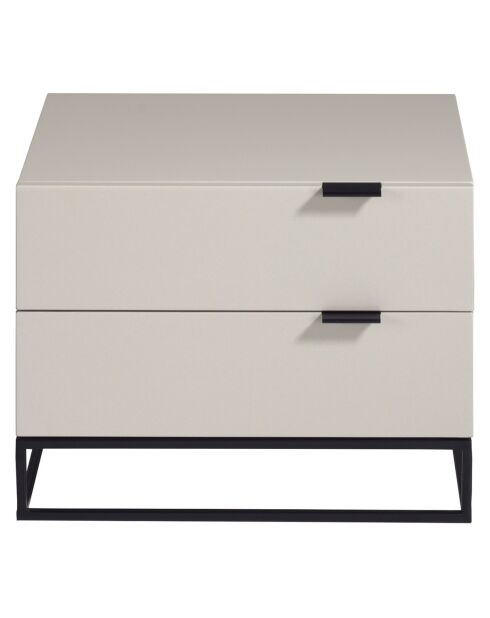 Table de chevet laqué 2 tiroirs gris perle/noir - 55x41x41 cm