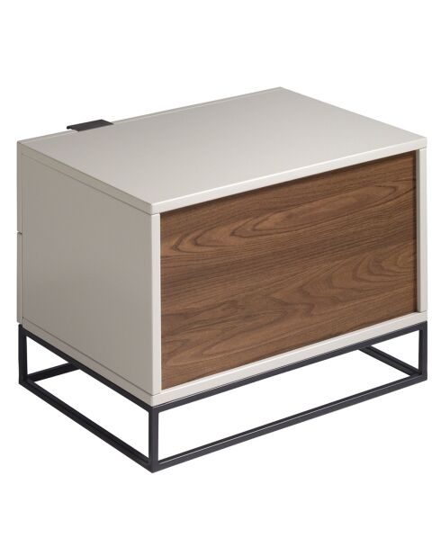 Table de chevet laqué 2 tiroirs gris perle/noir - 55x41x41 cm
