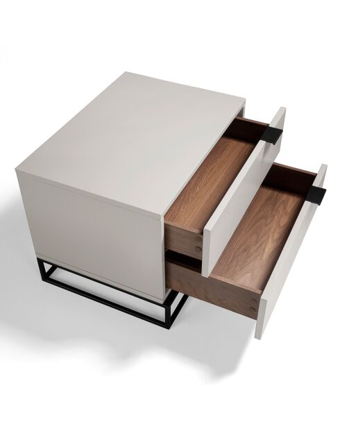 Table de chevet laqué 2 tiroirs gris perle/noir - 55x41x41 cm