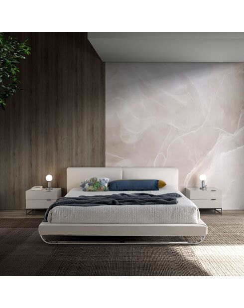 Table de chevet laqué 2 tiroirs gris perle/noir - 55x41x41 cm