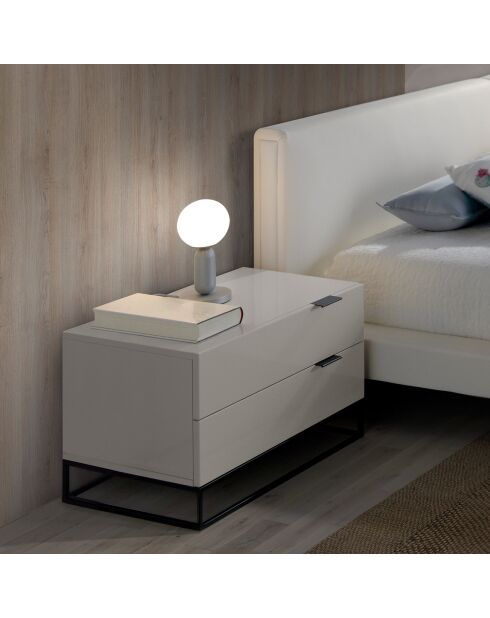 Table de chevet laqué 2 tiroirs gris perle/noir - 55x41x41 cm