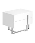 Table de chevet laqué 2 tiroirs blanc/argenté - 60x42x45 cm
